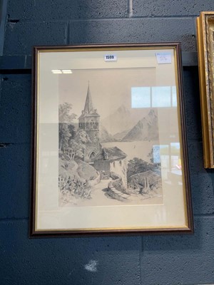 Lot 1599 - Church landscape signed M. Ilalziez, 1902
