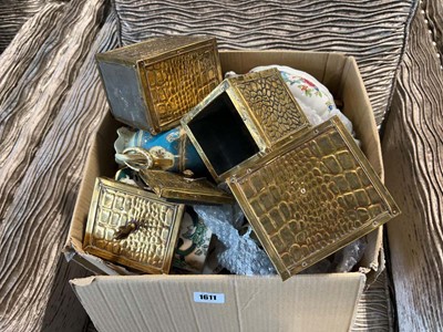 Lot 1611 - Box of various ceramics and metalwares...