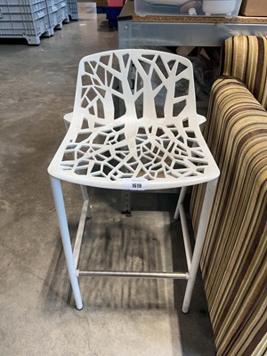 Lot 1619 - White finish metal stool with fretwork seat