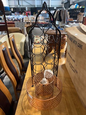 Lot 1620 - Free standing metal bottle rack and copper...