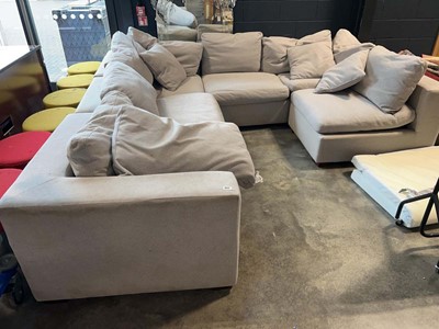 Lot 1622 - Grey fabric upholstered L-shaped corner sofa...