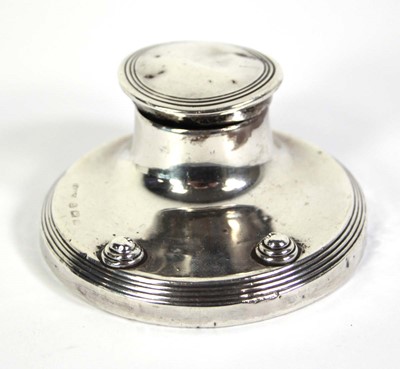 Lot 355 - A small silver inkwell of circular form,...