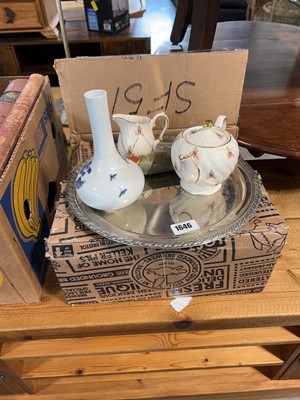 Lot 1646 - White metal platter, ceramic teapot, milk jug...