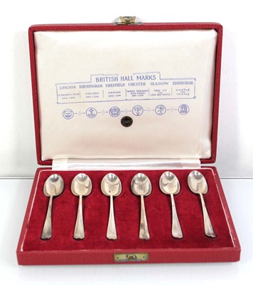 Lot 358 - A set of six silver rats tail teaspoons, each...