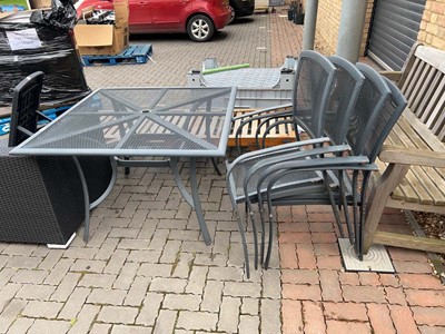 Lot 2636 - Black mesh aluminium garden table with set of...