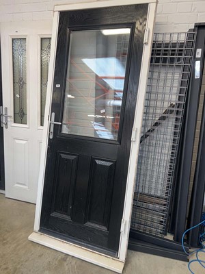Lot 2723 - Black composite external door in frame with key