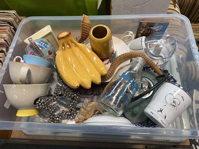 Lot 1656 - Plastic crate of mixed ceramics and other...