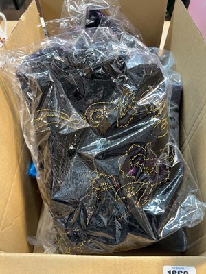 Lot 1660 - Box of velvet and silk materials and scarves