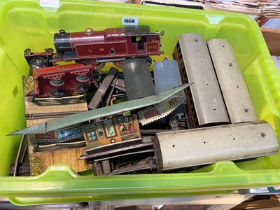 Lot 1668 - Green crate containing tin plate scale model...