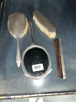Lot 1672 - Hallmarked silver 4 piece dressing table set