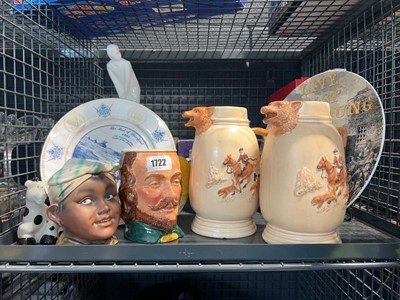 Lot 1722 - Cage of character jugs, pair of hunting themed...