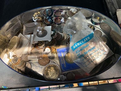 Lot 1723 - Tin of various coins and tray of various medals