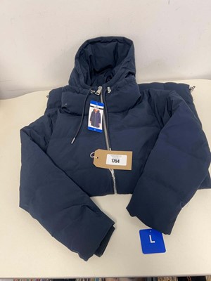 Lot 1754 - (Size L) A ladies hooded DKNY coat in navy.