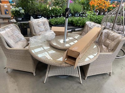 Lot Beige rattan garden suite inc. circular glass...