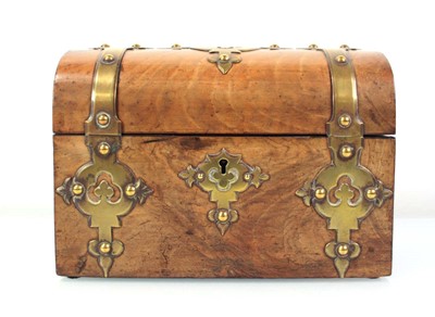 Lot 96 - A Victorian walnut and brass bound tea caddy...