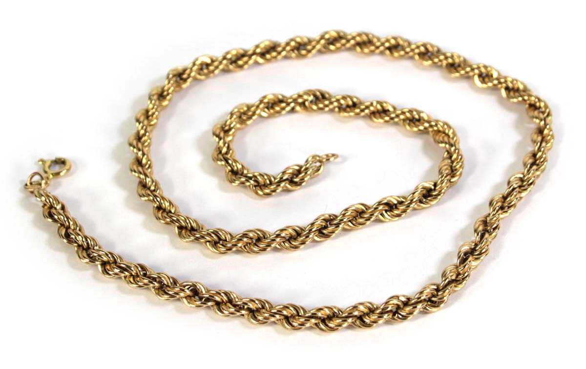 Lot 797 - A 9ct yellow gold ropetwist necklace, l. 47.5...