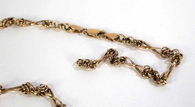Lot 798 - A 9ct yellow gold fancy link necklace, l. 64...