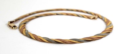 Lot 800 - A 9ct tri-colour flat ropetwist necklace, l....