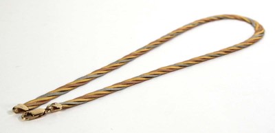 Lot 800 - A 9ct tri-colour flat ropetwist necklace, l....
