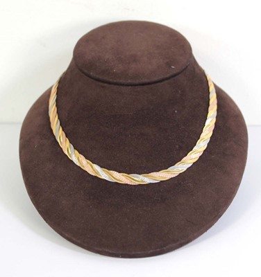 Lot 800 - A 9ct tri-colour flat ropetwist necklace, l....