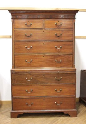 Lot 9 - A George III mahogany chest-on-chest with an...