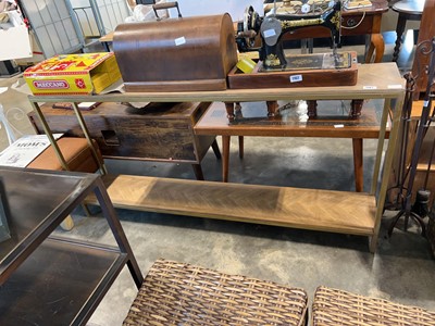Lot 1161 - Floor standing hall shelving unit in a wood...