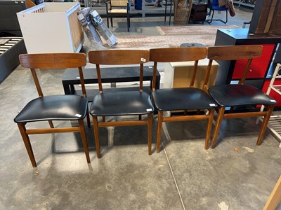 Lot 1172 - 4 wooden dining chairs with black leatherette...