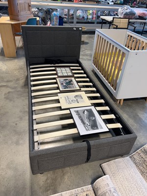 Lot 1198 - Single bed frame with grey fabric upholstered...