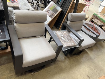 Lot 2016 - Grey aluminium framed 3 piece bistro set...