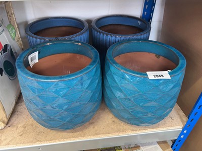 Lot 2049 - 4 blue ceramic and glazed garden pots