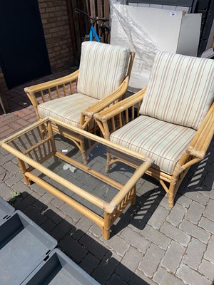 Lot 2068 - Cane 3 piece conservatory suite comprising 2...