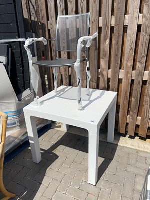 Lot 2069 - White composite square top garden table...