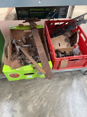 Lot 2386 - Red crate containing vintage door handles,...