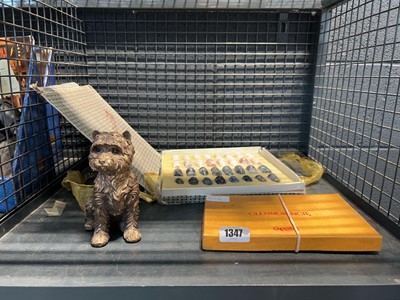 Lot 1347 - Cage containing resin dog, Spode plates and...
