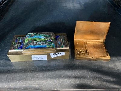 Lot 1357 - Metal musical powder case and Oriental metal box