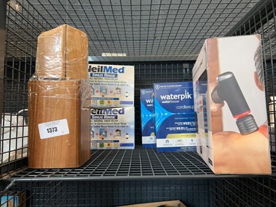 Lot 1373 - Cage containing 2 boxes of sinus rinse, knife...
