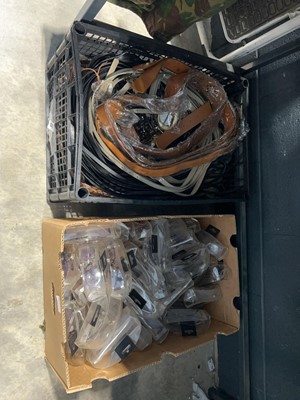 Lot 1362 - Crate of belts with box of sunglasses