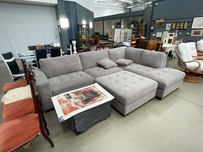 Lot Large grey fabric corner suite in three sections