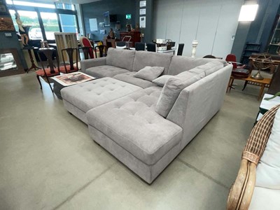 Lot Large grey fabric corner suite in three sections