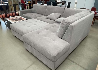 Lot Large grey fabric corner suite in three sections