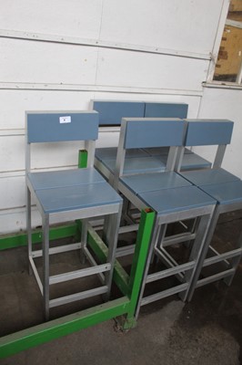 Lot 4 - 5 metal framed barstools with blue seat and...