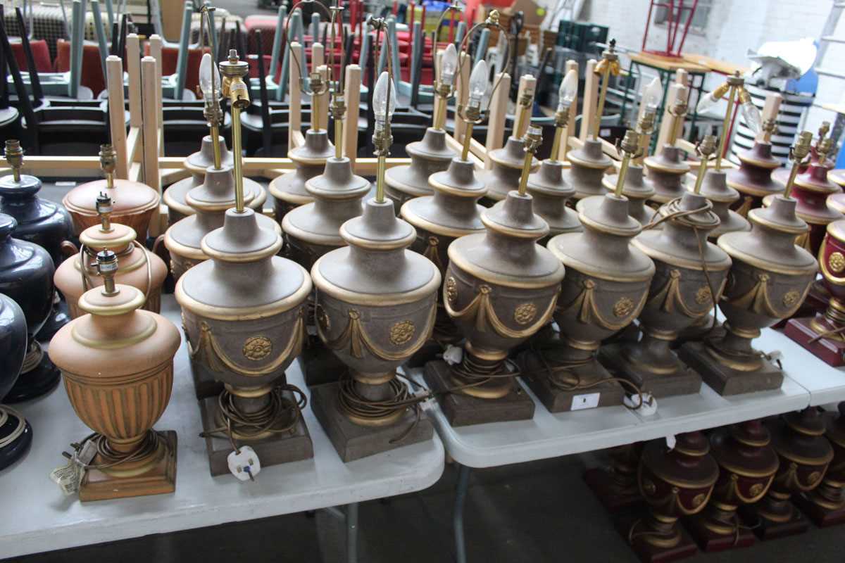 Lot 8 - Approx. 20 ceramic gold colour table lamps (no...