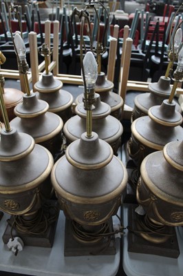Lot 8 - Approx. 20 ceramic gold colour table lamps (no...