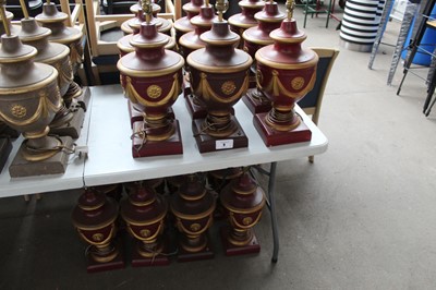 Lot 9 - Approx. 20 ceramic burgandy table lamps (no...