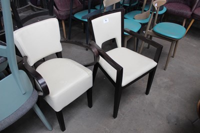 Lot 15 - 2 similar dark wood framed armchairs with...