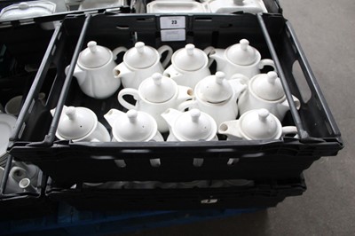 Lot 23 - 2 stacking crates of Dudson teapots with lids,...
