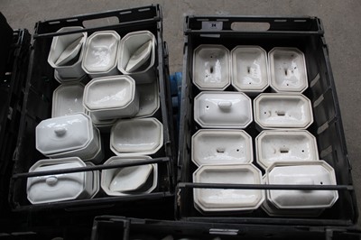 Lot 24 - 4 stacking crates of white crockery oven...