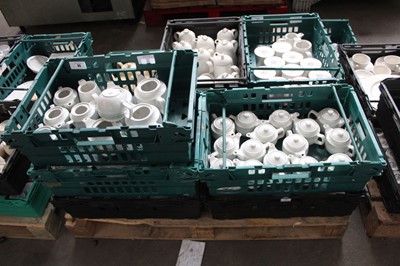 Lot 35 - 5 stacking crates of Steelite teapots, (some...