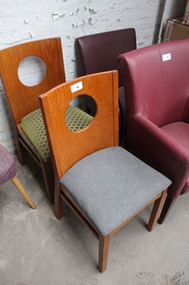 Lot 41 - 2 wooden framed dining chairs with green and...