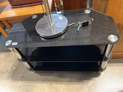 Lot 1416 - Black glass 3 tier TV stand